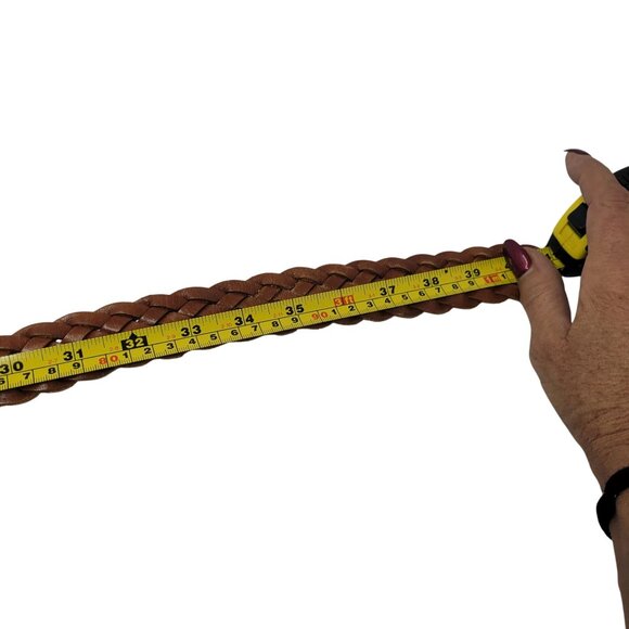 Vtg Western Boho Camel Brown Braided Weaved Genuine Leather Belt Sz 2XL 38" - Picture 12 of 14